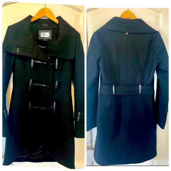 Mackage - Nixie Pea Coat - Black Wool Cashmere Blend & Leather Trim - Size XS - Picture 1 of 16